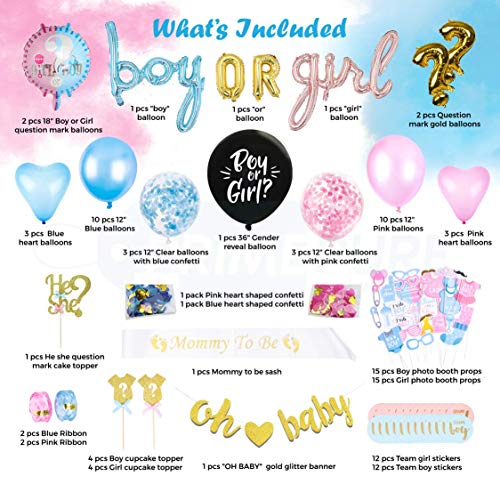 Baby Gender Reveal Party Supplies & Decorations - (111 Piece Premium Kit) Pink and Blue Balloons, 36 inch Gender Reveal Balloon, Boy or Girl Banner | Great with Smoke Bombs & Confetti Cannon - Thumbnail 2