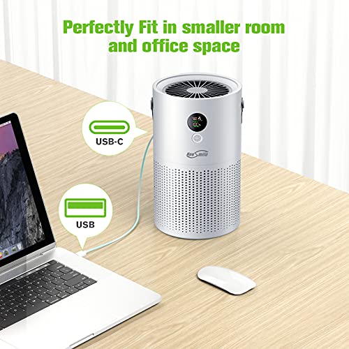 Housmile Air Purifier for Home,Air Cleaner with True HEPA Filter,3 Speeds Desktop Air Cleaner,Portable Purifiers for Dust, Smokers, Pollen, Pet Dander, Hay Fever, Cooking Smell(Gray)