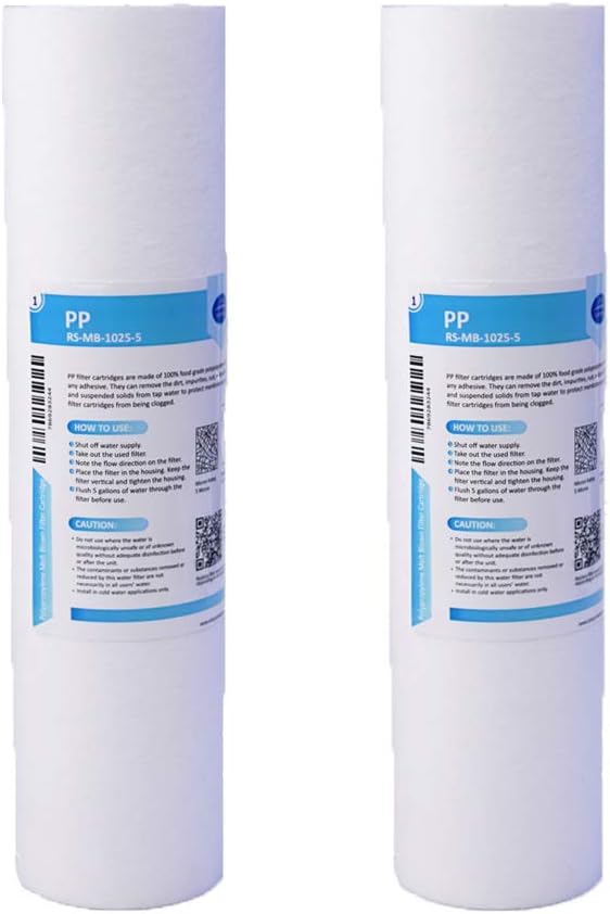 5 Micron 10 Inch Water Filter Cartridge Whole House Sediment Replacement for Any Standard RO Unit 10" ร 2.5", 2-Pack