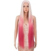 Style Icon 38" Ombre Pink Red Wig Super Long Straight Wigs 6" Deeper Middle Part Lace Lace Front Wigs Multiple Color Long Straight Wig (38", LTT RORED/PK21)