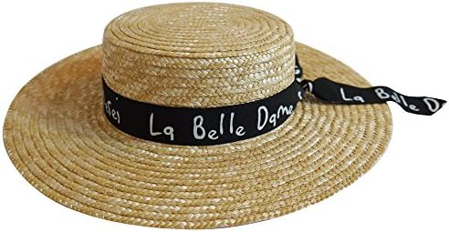 MAISON DE COCO Wide Brim 100% Natural Straw Adjustable Hat with Letter Scarf Panama Hat-BK