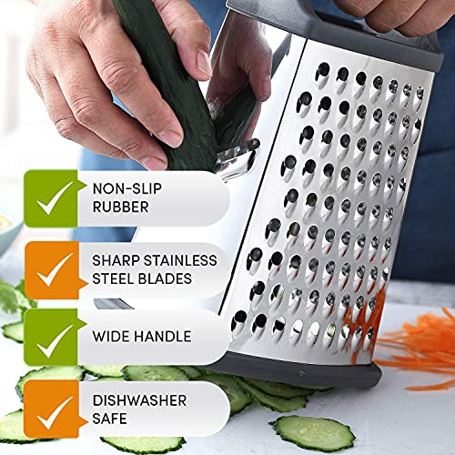 Professional Cheese Grater Stainless Steel, XL Size, 4 Sides