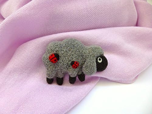 Sheep brooch needle felt, Primitive gray sheep, Aries zodiac sign, Zodiac gift, Lamb brooch, Felt animal