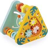 Janod - Tropik - Wooden Multi-Activity Pyramid - 7 Activities | Educational Early Learning Toy - Develops Motor Skills and Handling - Safe Water-Based Paint - Toddlers 1 Year Plus