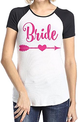 Gquchezha Bride Pink Heart Arrow Women's Short Raglan Round Collar Tee