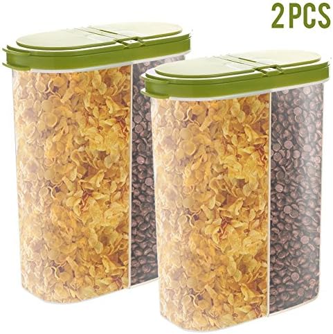 2pcs Airtight Cereal Container Dry Food Dispenser Storage Keeper 12-18 oz Capacity for Snacks Sugar Flour Nut with Hovering Flip Top Lid and Large Mouth for Easy Pouring - Green