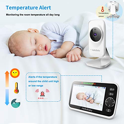HelloBaby 5\'\' Video Baby Monitor with Camera and Audio, Color LCD Screen, Infrared Night Vision Camera, Temperature Display, Lullaby, Two Way Audio and VOX Mode, HB50