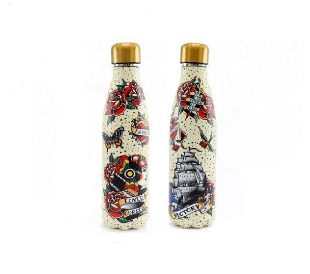 Metal - Screw Top Water Bottle - Phrenology/Tattoo Design