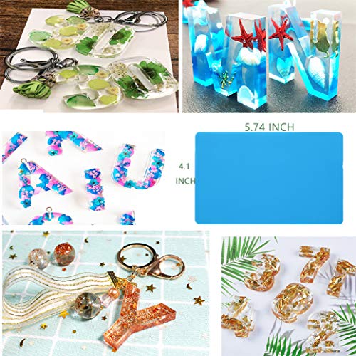 Alphabet Number Resin Molds Set SWBONBON Molds Letter Backwards Epoxy Resin Casting with Silicone Sheets and Accessories, Tools Durable for Making Jewelry Pendant and DIY Craft Keychain