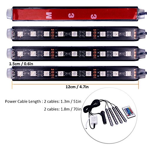 LED Interior Car Lights - HenLight 4pcs 7 Color RGB 36 LED Decorative Atmosphere Neno Lights Strip Waterproof Underdash Lighting Kit with Wireless Remote Control and Car Charge - Thumbnail 4