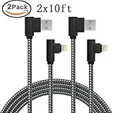 APFEN Angled Lightning Cable Nylon Braided 90 Degree Lightning to USB Cable for iPhone X/8/7/6/5 iPad Pack of 2 (10ft, Grey Black)