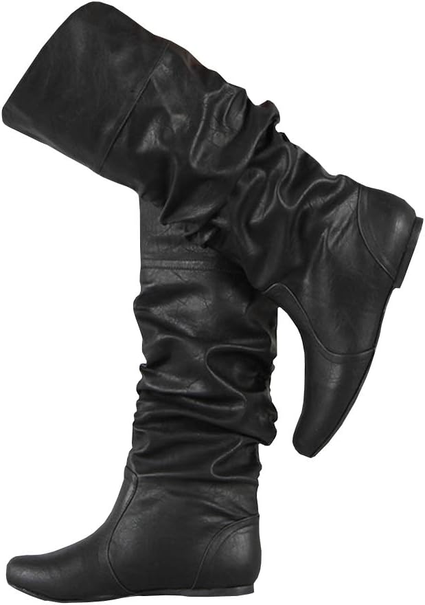 LAICIGO Womens Wide Calf Boots Slouchy Knee High Flat Leather Fall Winter Casual Boot Shoes