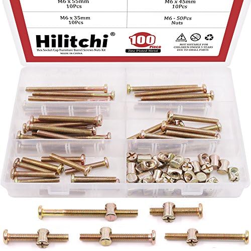 Hilitchi 100Pcs Baby Bed Crib Screws Bolts Nuts M6 Zinc Plated Hex