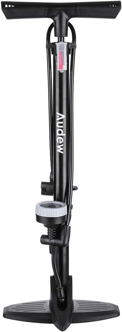 Audew Bike Floor Pump with Gauge - 230Psi Presta/Dunlop and Schrader Dual Valves Bicycle Tire Pump - Steel Structure Floor Pump for Bike, Including Glueless Puncture Kit, Inflating adapters