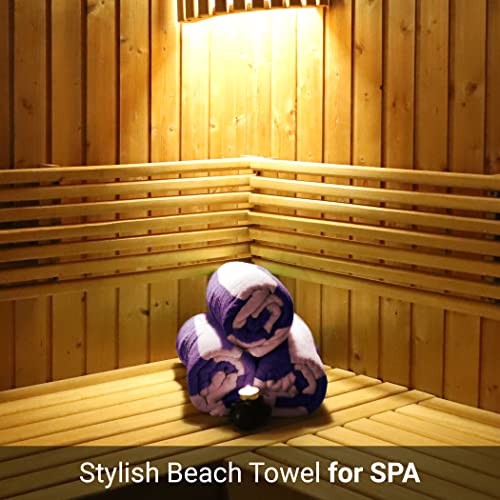 SweetNeedle Beach Towels for Adults Pack of 2 - Royal Blue-White Cabana Striped Classic - 100% Cotton Terry Ringspun Pool Towel, Quick Dry, Super Absorbent Swimming large towel, 76x152 cm