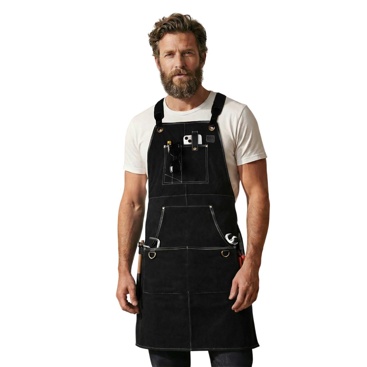 LEATHER VILLAGE Work Apron -Black- Heavy Duty Wood Working Apron for Men with Tool Pockets for Woodworkers Blacksmiths Carpenters M-XXL