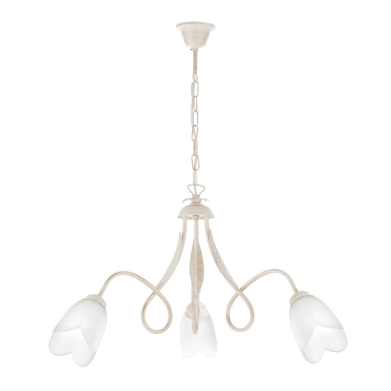 ONLI 3 Lights Chandelier Metal Brushed Gold with Calla Lilies in Frosted Amber Glass, Ivory (RAL 1013)