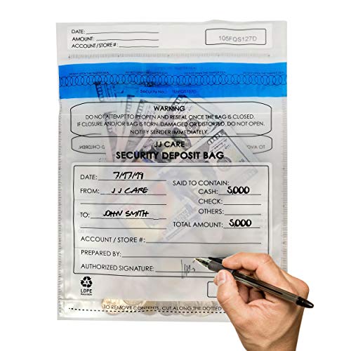 image for JJ CARE [Upgraded] Security Deposit Bag 9x12 inches with Back Pocket -