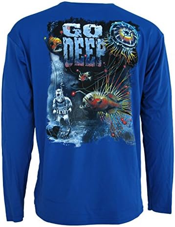 Mens Long Sleeve Performance Shirt Active Wear Fishing (2XL, Royal Blue Go Deep)
