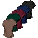 RoseSeek Girl's 5 Packs T Shirts Short Sleeve Ruched Tee Tops Summer Fitted Crewneck Basic Top