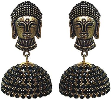 Ddivaa Antique Look Women &amp; Girls Wear Indian Handcrafted Stone line Jumka / BLACK - BUDHA STUD