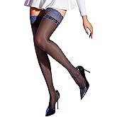 SSQKYZCSYZ Thigh High Stockings for Women Sexy Ultrathin 0 Denier Silky Shimmer Stockings Silicone Lace Tights for Women