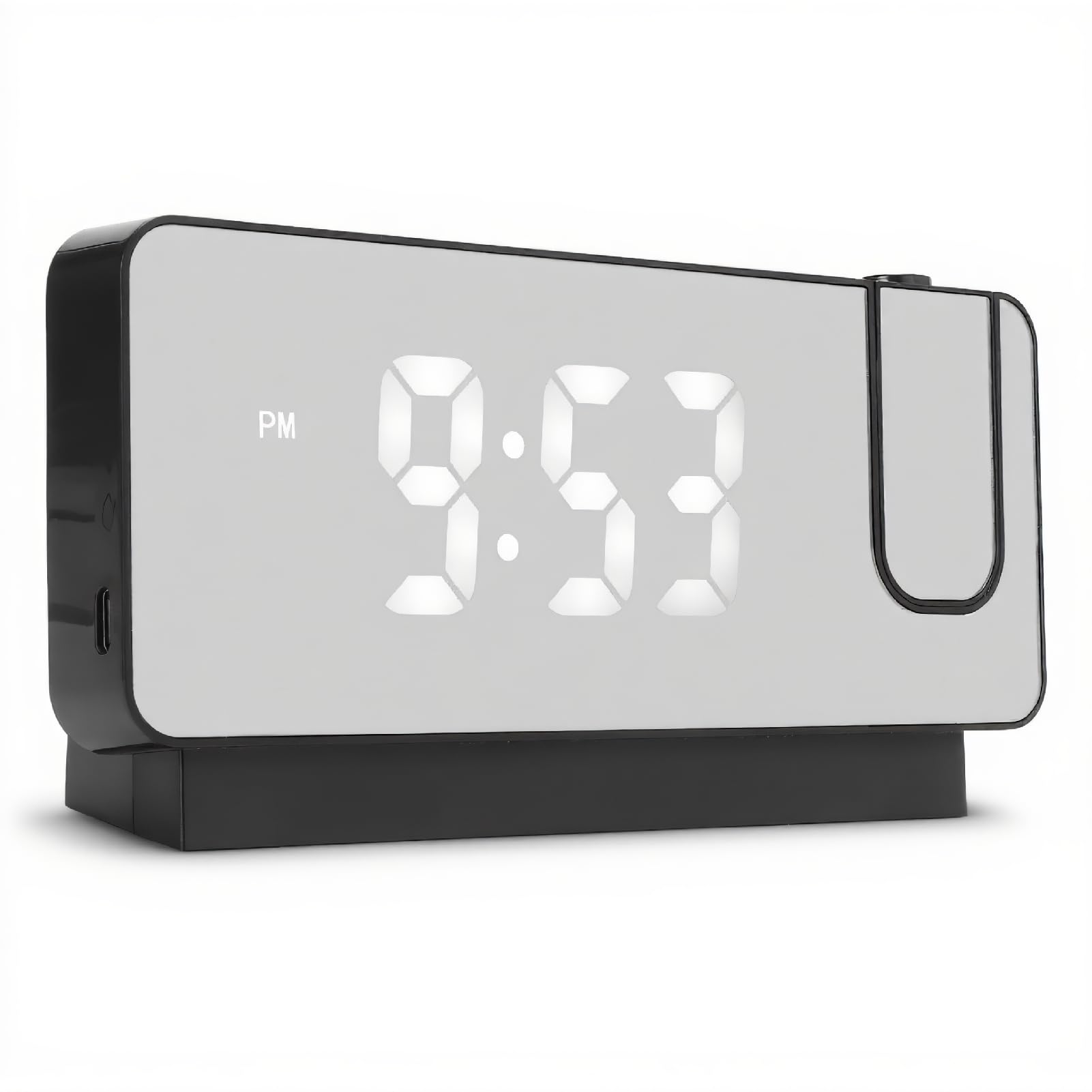 FAUOSWUK LED Projection Alarm Clock for Bedroom, Digital Clock LED Digital Display Time Date Temperature Display, 180 Degree Wide Angle Projection and USB Power Supply, Multi Functional (Black)