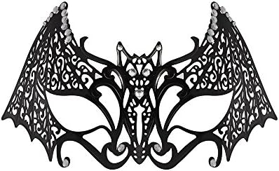 WINK KANGAROO Women's Laser Cut Metal Venetian Pretty Masquerade Masks (Bat Style, Black/White)