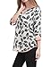 Allegra K Women Feather Prints 3/4 Sleeves Keyhole Flowy Top L White