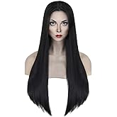 shecool Black Wig for Costume Women 27'' Long Black Wigs for Women Cute Black Straight Wigs for Halloween Costume SL004BK