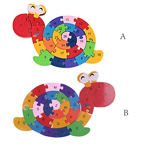Wooden Blocks Jigsaw Puzzlesä¸¨SAFE, ECO-FRIENDLY, TWO SIDES - English Letter & Numbers Puzzlesä¸¨Good Preschool Educational Toys For Toddlers Kids Boys Girls,Christmas Gift Toys - M&H (Snail)