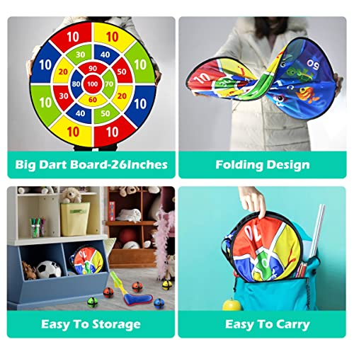 Dart Board for Kids,12 Sticky Balls,1 Toy Gun,2 Dart Bullets Set,Kids Toys Gifts for 3 4 5 6 7 8 9 10 11 12 Year Old Boys and Girls Safe Indoor Outdoor Outside Party Sports Games for Ages 3+ Boy Girl