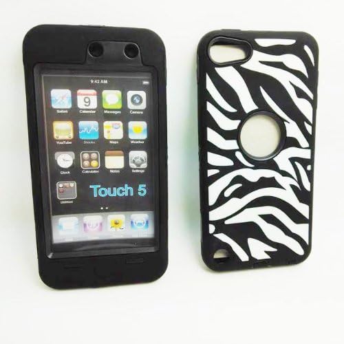 DELUXE Wave Pattern Hybrid Rubber Silicone Cover Case For iPod Touch 5 5th 5G, Wavy Line Print Hard Soft High Impact Hybrid Armor Case Combo for iPod Touch 5 5th Generation, Hybrid 3 PIECE Body Armor PROTECT CASE COVER SKIN FOR IPOD TOUCH 5 5TH. (Black+Black)