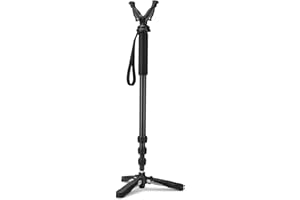 Trakiom Shooting Stick Rifle Monopod with 360° Rotatable V Yoke Rest, Hunting Rifle Tripod with Tri-Stand Base Gun Stick for Shooting and Hunting, Black
