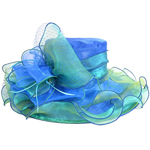 Women's Church Derby Dress Fascinator Bridal Cap British Tea Party Wedding Hat (Two-tone-Blue)