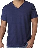 Mens Tri Blend V-neck Tee Shirt, Large Navy