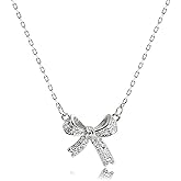 YUEXIAODOU Bow necklace,Silver Necklace for Women - Bow Necklace Elegant Silver Mini Bow Pendant Necklace - Trendy & Adorable Design for Women Silver Jewelry Gift
