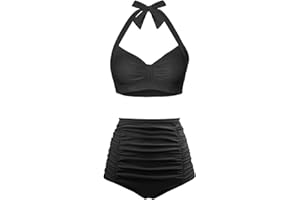 Holipick Women High Waisted Bikini Set Two Piece Swimsuit Tummy Control Bathing Suit Vintage Halter Swimwear