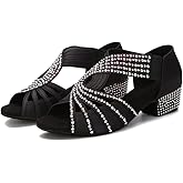 YYTing Half Rhinestones Ballroom Dance Shoes Women Latin Salsa Practic Wedding Indoor Crystal Suede Footwear 1.5in Heels