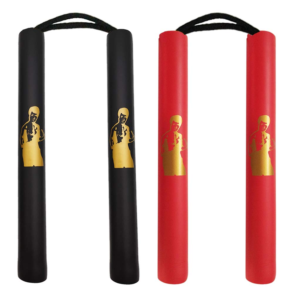 Fayscingo 2 Pairs Foam Nunchucks Padded Sponge Training Practice Cord Nunchakus Martial Arts Nunchucks for Kids and Beginners (Black+Red)