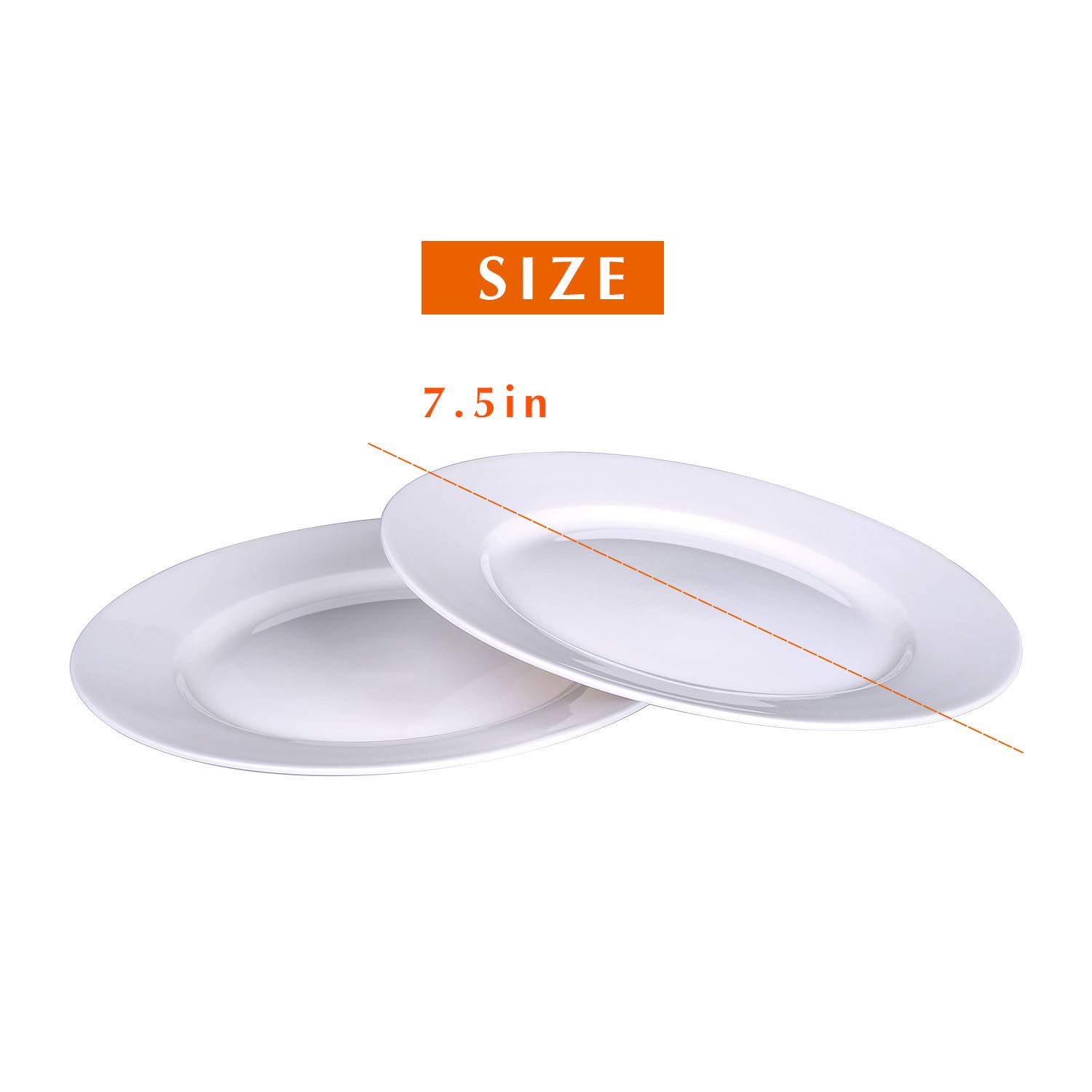 Alt-Gt 7.5 inch Porcelain Dinner Plates Set of 6,Breakfast Lunch Dinner Plates for Bread,Pasta,Dessert,Salad,Sandwiches,White
