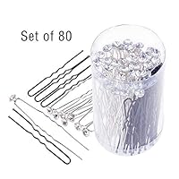 80 Pack White Crystal Rhinestone Hair Pins & U Shape Hairpins, findTop Wedding Hair Clips Professional Hairdressing Grip Clip with Storage Bottle (40 Pcs Crystal Pins & 40 Pcs U Shape Pins)