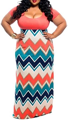 Linsery Women's Plus Size Scoop Neck Tank Top Chevron Zig Zag Stripe Maxi Dress (XXXL, Red Orange)