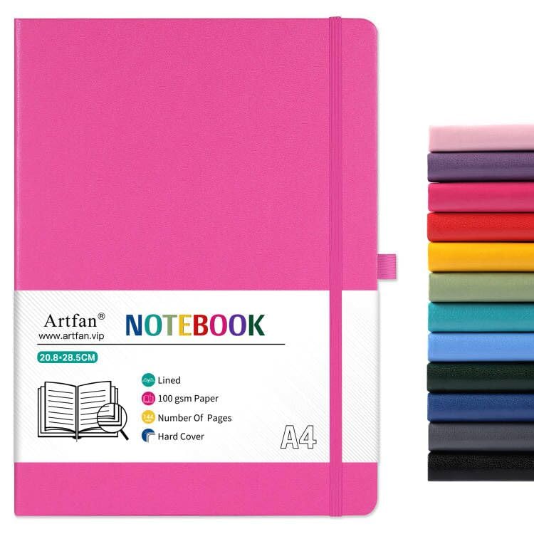 A4 Notebook - Notebook A4 with Premium Paper, Faux Leather Classic Writing A4 Notebook Journal, 8.35" X 11.45", Hardcover - Rose red