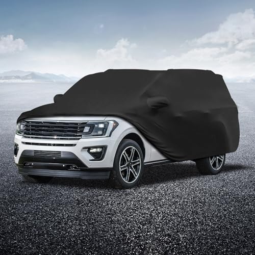 TECTICO Car Cover SUV Elastic Breathable Stretch Soft Dust Protection Universal Car Cover for Indoor Garage, 4.5-4.75 Metres, Black