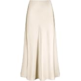 Outoshe Women's Satin High Waisted Maxi Skirts Hidden Elasticized Waistband A Line Long Skirt