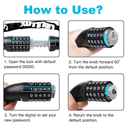 UBULLOX Bike Chain Lock 3FT Bike Lock 5Digit Combination Bike Lock AntiTheft Bicycle Lock