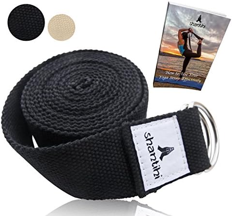 Shantihi Yoga Strap for Stretching – Super Soft Adjustable Poly Cotton Stretch Strap with D-Ring Buckle. Yoga Accessories for Exercise, Pilates, Fitness, Therapy. 8Ft. FREE bonus eBook. Black.