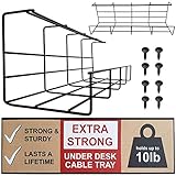 Under Desk Cable Tray - Super Sturdy Cable Organizer for Wire Management. Metal Wire Cable Tray for Office, Studio and Home (Black - Set of 2X 16'')