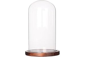 Smowfes Glass Display Dome Cloche Tabletop Display Case (Cofee Wood Base, 4" x 7")